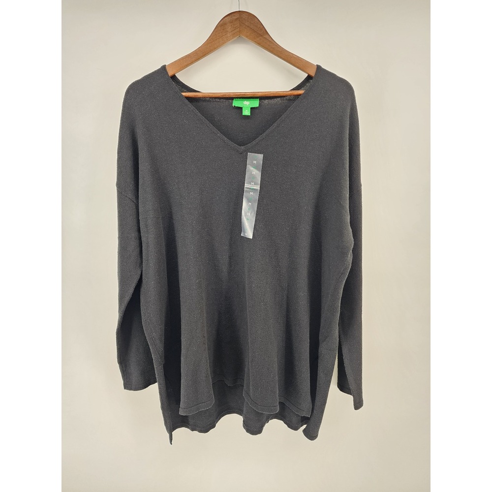 Dip Womens V-Neck Long Sleeve Knit Pullover Sweater Charcoal Gray Size Medium